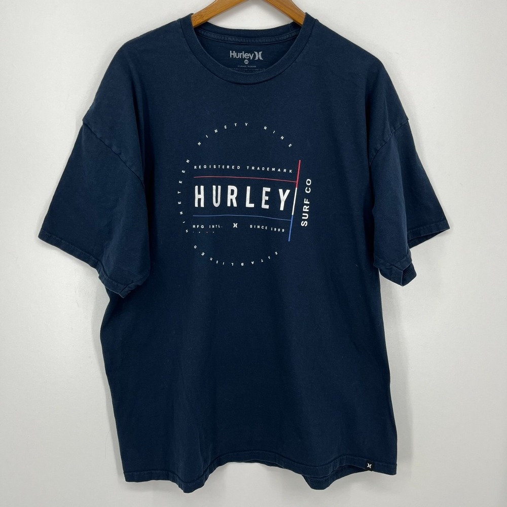 Hurley T-Shirt Men's Size 2XL Blue Graphic Logo Crew Neck‎ Cotton Short Sleeve